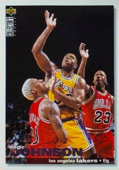95-96 Collector's Choice Debut Trade Magic Johnson Jordan shadow card