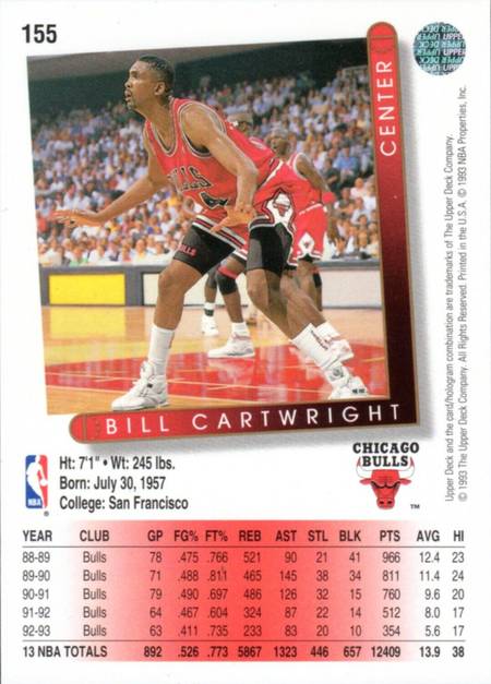 93-94 Upper Deck Bill Cartwright Jordan shadow card trading card