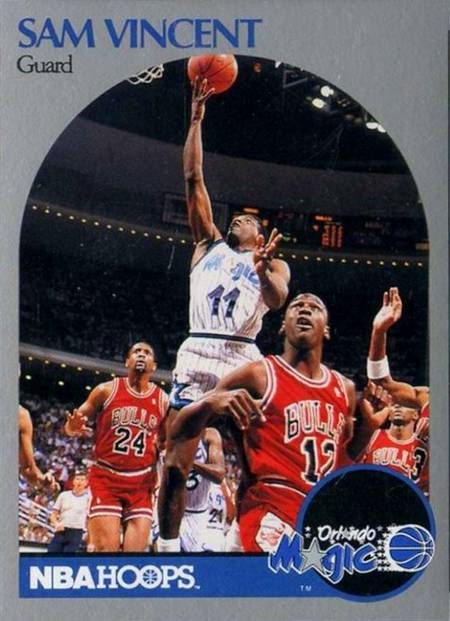 90-91 Hoops Sam Vincent - Jordan wearing number 12 jersey shadow card trading card