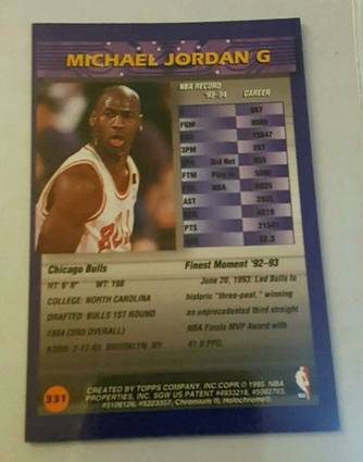 94-95 Topps Finest Michael Jordan wearing #23 jersey