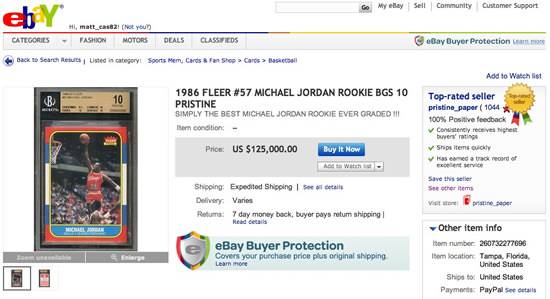 BGS 10 Michael Jordan rookie card on eBay