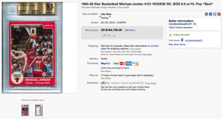 Michael Jordan XRC BGS 9.5 completed eBay listing