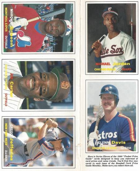 The uncut inserted sheet and magazine cover of the November 1990 issue of SCD featuring the first Jordan baseball card.