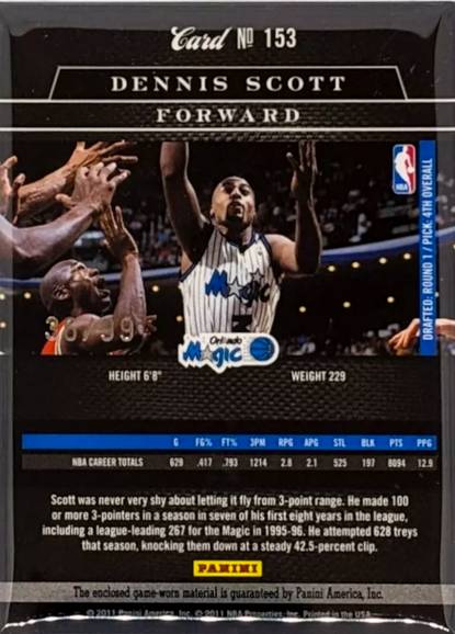 10-11 Panini Elite Black Box Dennis Scott Jordan shadow card