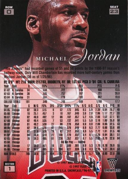 96-97 Flair Showcase Michael Jordan Row 0 back