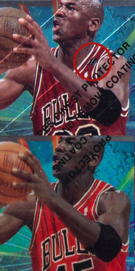 The mourning band on the front of the #23 jersey card shown alongside the #45 jersey