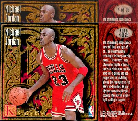 96-97 Michael Jordan Scoring Kings back regular and Plus parallel showing the difference in numbering plate