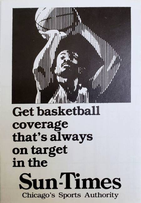 Sun-Times newspaper advertiser on the 84-85 Bulls Pocket Schedule