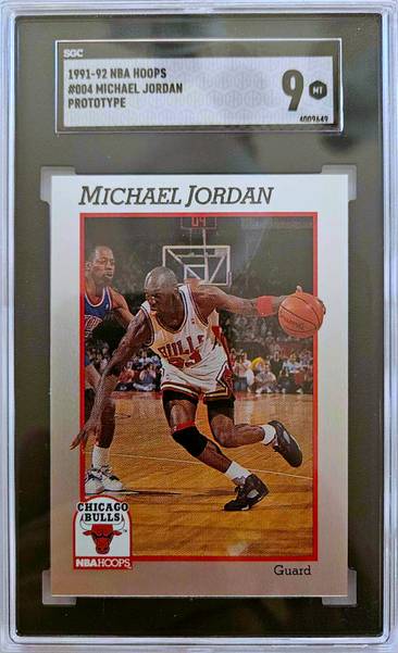 Former print manager Leo Anderson's 1991 Michael Jordan Hoops prototype cards - raw, SGC9 and cardboard copy missing the PROTOTYPE designation