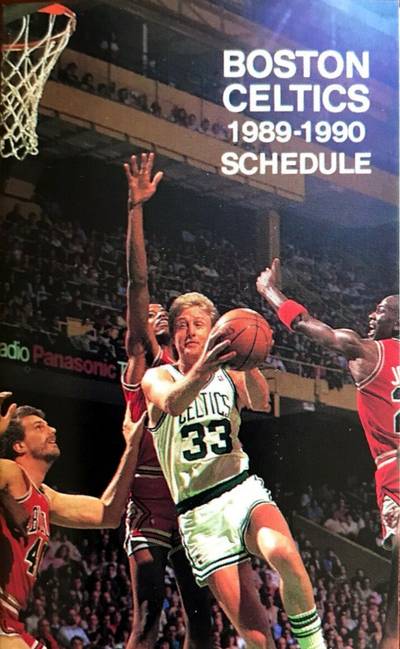 89-90 Boston Celtics Pocket Schedule Jordan shadow card - Michael ...