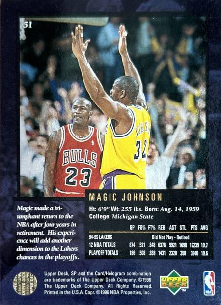95-96 SP Championship Magic Johnson Jordan shadow card